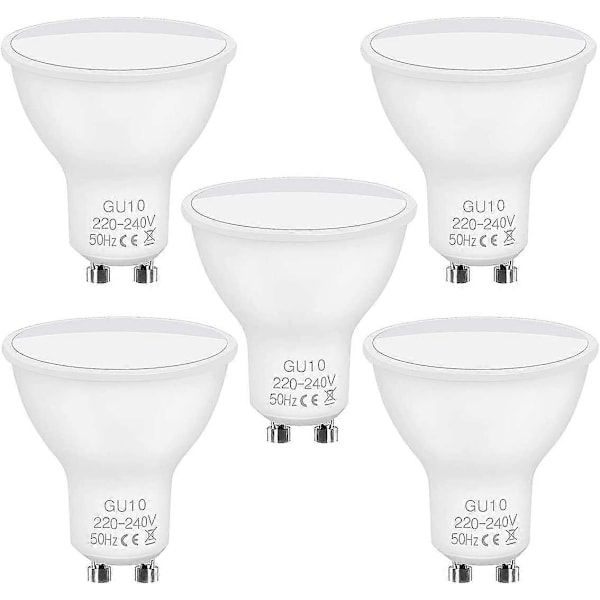 GU10 LED-lamput, 5 kpl GU10 LED 5W vastaa 40W hehkulamppua 50W halogeenilamppua, 220-240V, 450LM, viileä valkoinen 6500K, 120 leveä valokeila, LED-spottivalolamput, N