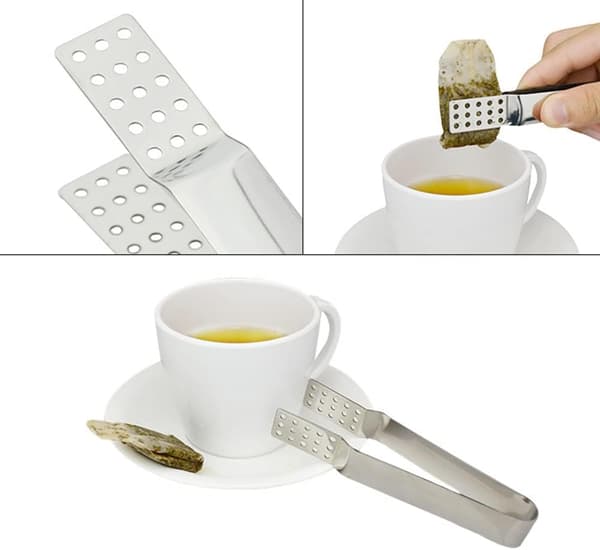 3 stk. te-poseklemmer i rustfritt stål, te-poseklype, te-silklemme for løs te, løse blader, gripe isbiter, te-sukker