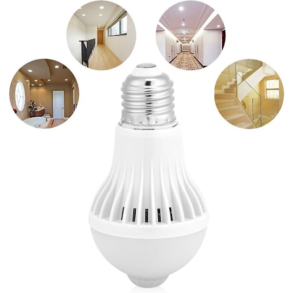LED-pærer E27 PIR Infrarød Bevegelsessensor Varmhvit Auto på/av for Trapper Garasje Korridor 6500K (5W)