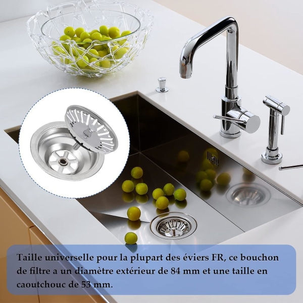 Rustfrit stål Universal køkkenvask si-sæt - 2 stykker, 84 mm køkkenfilter, badeværelse og køkkenvask gitter