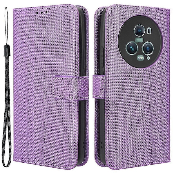 Honor Magic5 Pro 5G Wallet Telefon Cover - Diamant Tekstur PU Læder Cover Lilla