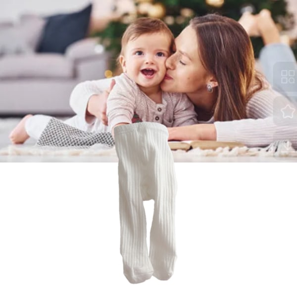 Baby Strømpebukser Strømper Varme Bløde Bomuld Ribstrikkede Søde Mønster Småbørn Pige Leggings Beige S 9 til 16 Måneder Gamle