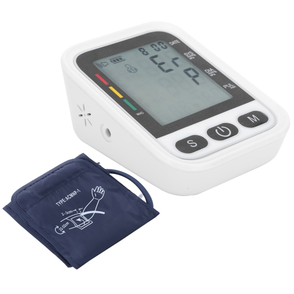Automatisk digital blodtryksmåler Sfygmomanometer Tonometer til måling af overarm sort og hvid