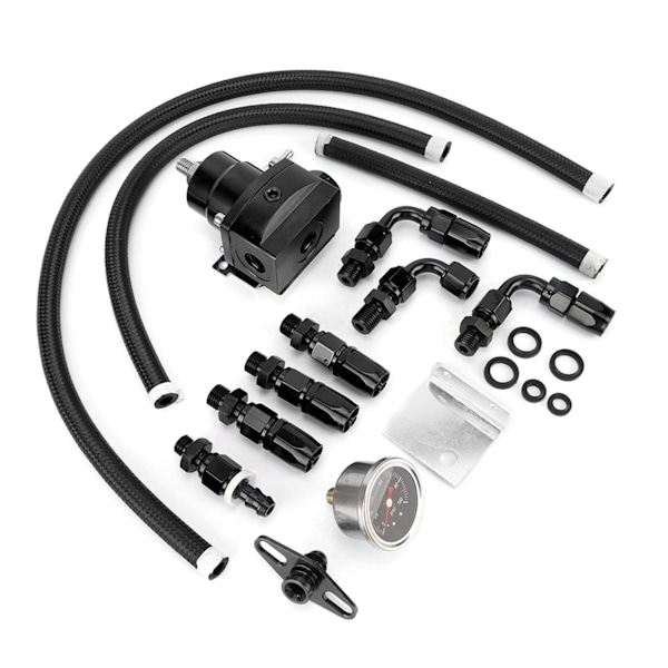 Universell justerbar bränsletrycksregulator för bil med mätare 160PSI (svart)