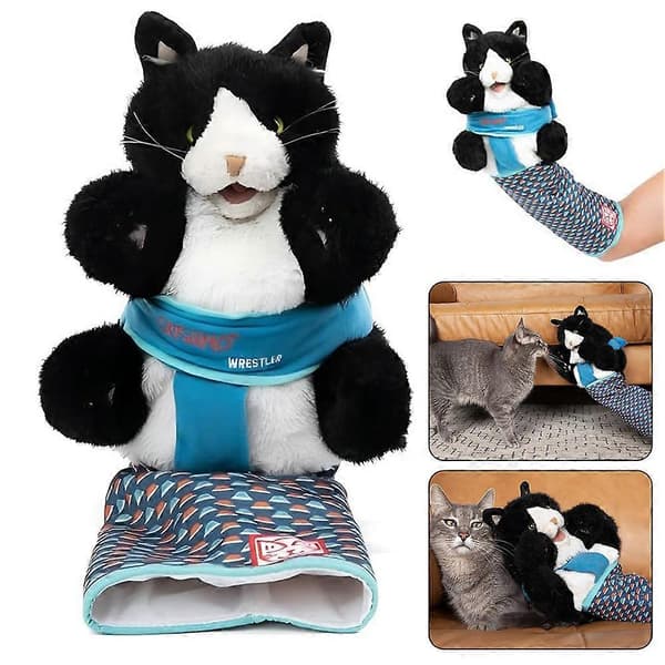 Cat Doll Wrestler Plush Hand Puppet Toy with Padding, Fun Interactive Cat Toy Training & Exercise Glove for Cats Default