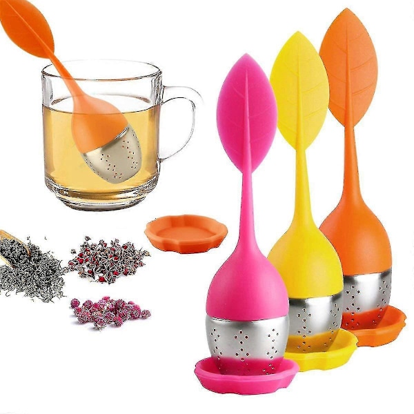 3 stk. Te-infuser med blade, silikone te-infuser i rustfrit stål - JRDG