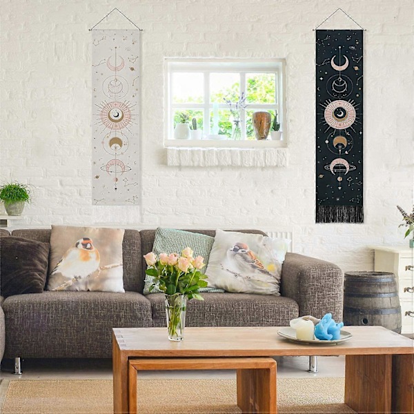 Kuu Seinävaate Tähdet Seinävaatteet Psykeedeelinen Seinäkoriste Seinävaate Makuuhuoneeseen 130 x 32 cm (51 x 13 tuumaa), Musta + Valkoinen