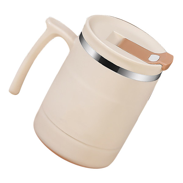500 ml isolert kaffekopp med lokk, sammenleggbar skje, rustfritt stål, termokopp for te, varm kakao, kald drikke, beige