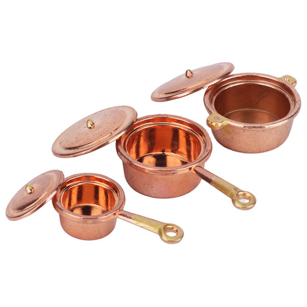 1:12 Dukkehus Kogegrej Sæt Miniature Simulation Pan Boiler Dukkehus Køkken Tilbehør Guld Gul