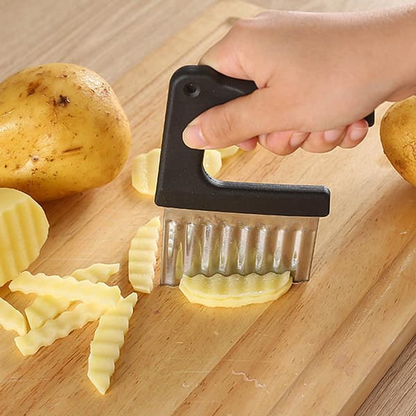 Bølgekutter for chips i rustfritt stål, potetkutter, frukt- og grønnsakssalatkutterverktøy for grønnsaker, poteter, løk
