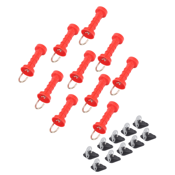 10 stk elektrisk hegnsport håndtag rød ABS varmekuldebestandig med 10 stk isolatorer
