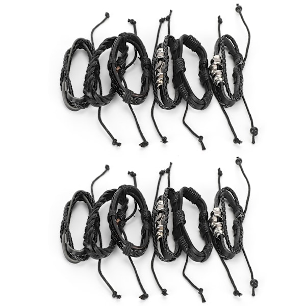 12 stk håndvevde armbånd Vintage håndvevde flerlags delt lær armbånd