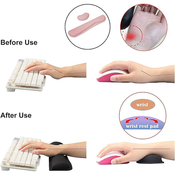 Gel handledsstöd tangentbord musmatta - halkfria rosa bärbara tillbehör
