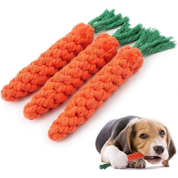 Valptuggleksaker, Hundleksaker av rep, Hundleksaker morotsrep, 3-pack flätade repleksaker för små hundars tandrengöring
