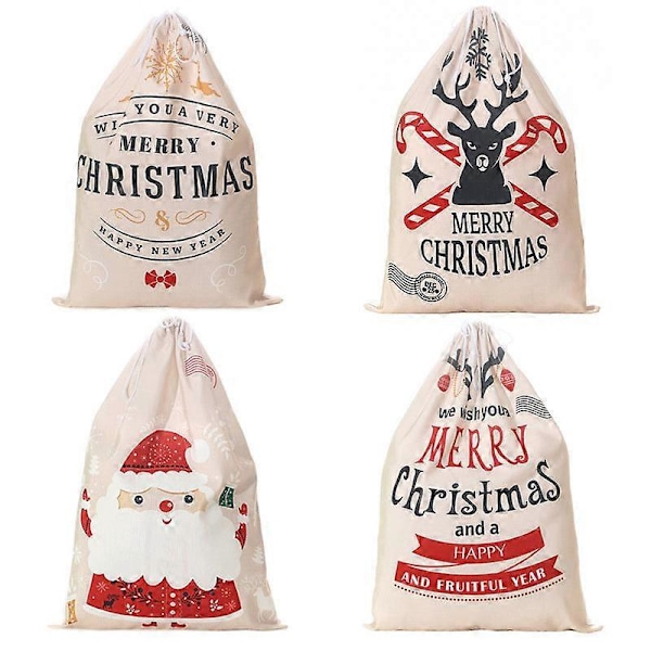 Julepose i lerret, Stor lerretspose med snøring, DIY bomulls festpose for oppbevaring av store julegaver