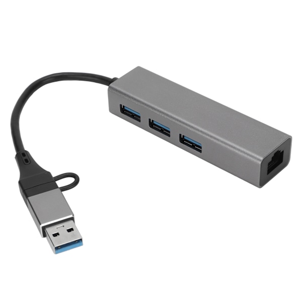 USB3.0 Hub 5Gbps Plug and Play 4-ports aluminiumslegering USB C til RJ45-adapter til Windows til Linux til OS X Sølvgrå