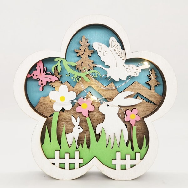 Påsklykta i trä Kreativ Vår Kanin Fjäril LED-ljus Ornament Hänge