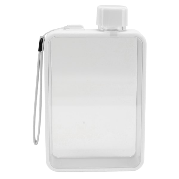 Platt vattenflaska plast läckagesäker transparent fyrkantig bärbar A5 papper vattenflaska 380ml vit