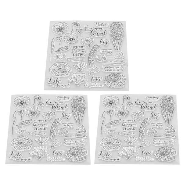 3 stk. gjennomsiktige TPR-stempler, attraktive dekorative DIY-stempler for preging for kortlaging og scrapbooking