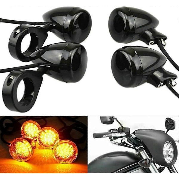 4st Motorcykel Främre Bakre Gaffelklämma LED Blinkers För Ha-rle-y Svart Hölje 41mm Ersättnings Indikatorlampor