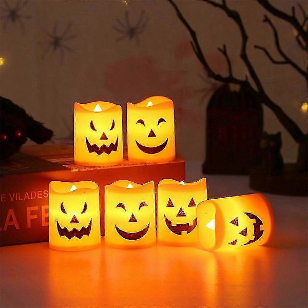 6 kpl Kurpitsa Kynttilävalo, Oranssi Liekitön Kynttilävalo Led Lamppu Juhlakoristevalo Halloween-juhliin -JRSZ