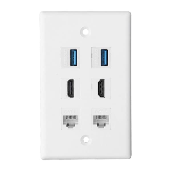 6-ports vægplade 2xHD Multimedia Interface 2xCat6 2xUSB3.0 RJ45 Ethernet vægplade til HDTV-projektorcomputer