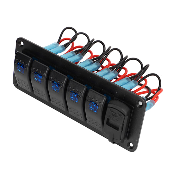 5-knaps vippekontaktpanel 12V-24V dobbelt USB-oplader LED spændingsdisplay til/fra-kontakt til lastbil RV Yacht