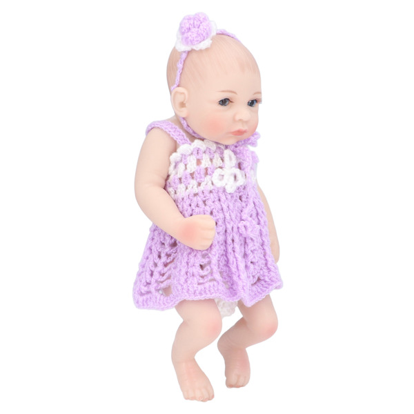 10 tommers Reborn Baby Dolls Bevegelige lemmer Myk silikon Livaktig Vaskbar Strikket skjørt Barn dukke leketøy Lilla gutt dukke