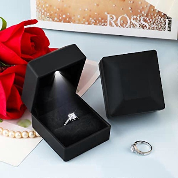 LED lys ring æske ring fløjl smykkeæske forlovelsesring æske ring etui ZD W