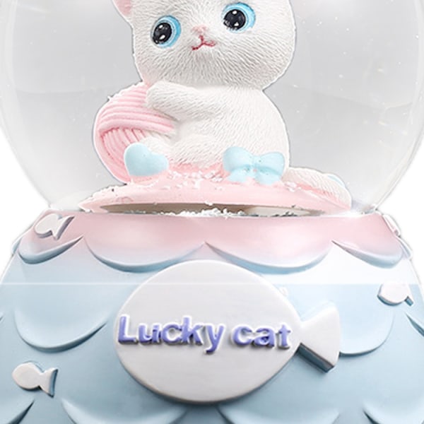 Snow Globe Resin Cat Kristall Snowball Hemdekoration med batteridrivet glittrande ljus och musik Vit katt