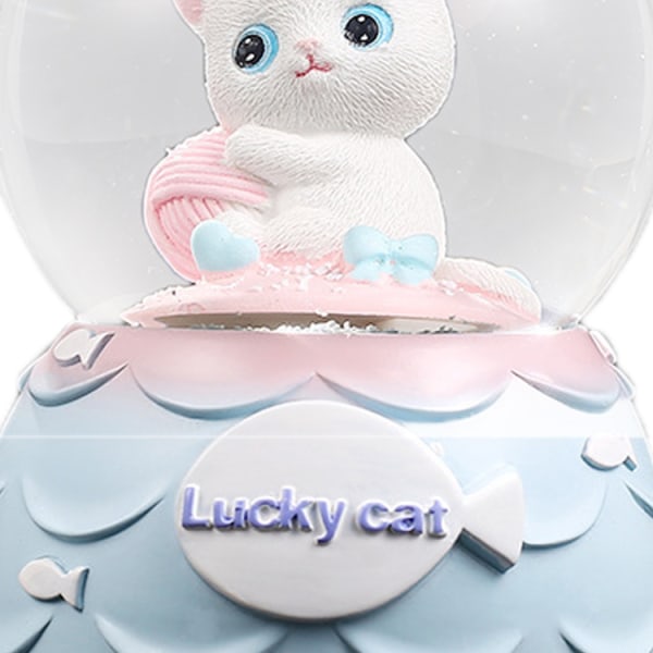 Snow Globe Resin Cat Krystall Snowball Hjemmepynt dekorasjon med batteridrevet glitrende lys og musikk Hvit katt