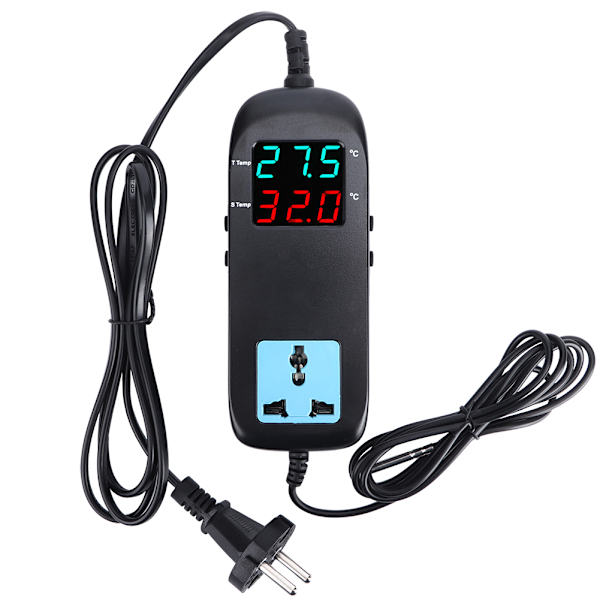 90-250V Digital Display Temperaturregulator Elektronisk Termostat med Strømkabel EU-plugg