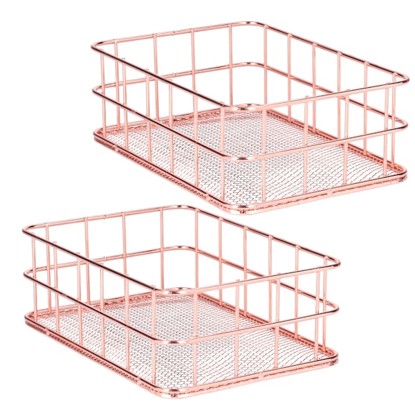 2 STK Nordic Simple Rose Gold Smedejern Opbevaringskurv Desktop Organizer ContainerS