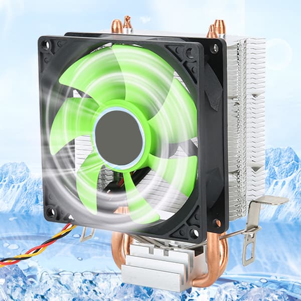 CPU-vifte 3-pinners kontakt datatilbehør uten lys 2 messingrør for AMD 775 / 1155 / Intel (grønn)