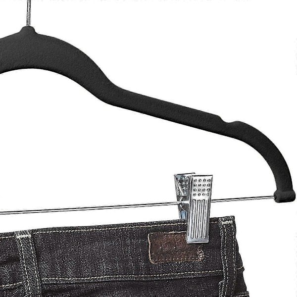 10-pack Klädhängare med Clips Svarta Sammetshängare för Kläder