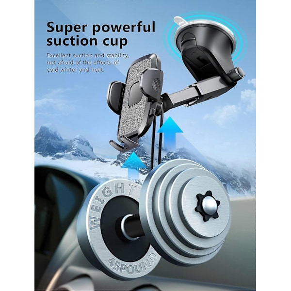 Bilholder, 3 i 1 med stærk sugekop, luftventilgitter/instrumentbræt/forrude 360 graders rotation til iPhone15 Pro max/15pro/14pro MAX/Samsung osv.