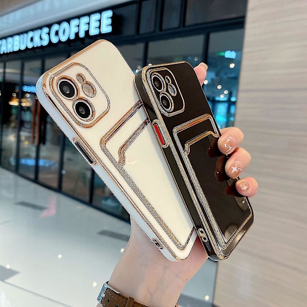 Plånboksfodral iPhone 12 Pro Max med korthållare, lyxigt pläterad kantstötfångare med fullständigt kameralinsskydd för iPhone 12 Pro Max 6,7 tum