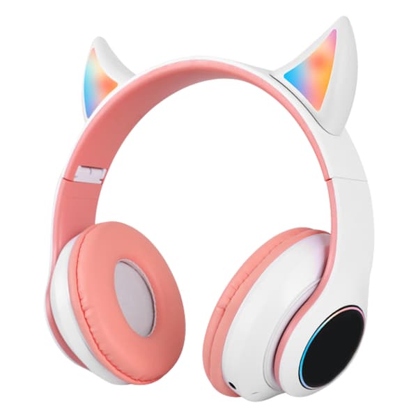 Vikbara Bluetooth-hörlurar HiFi Glödande Effekt Lätt Bekväm Söt Trådlöst Headset Rosa