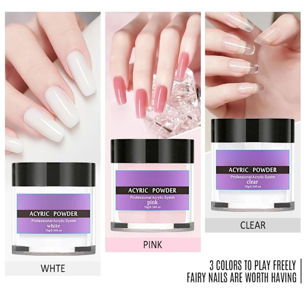Akryl Nagel Set med Pensel Akryl Pulver och Akryl Flytande Akryl Pulver Set Nail Art Manikyr Verktyg