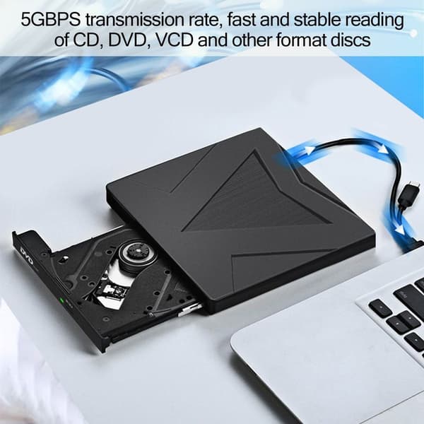 Ekstern USB-C og USB 3.0 DVD-leser/brenner for bærbare datamaskiner og MacBooks, dobbel tilkobling