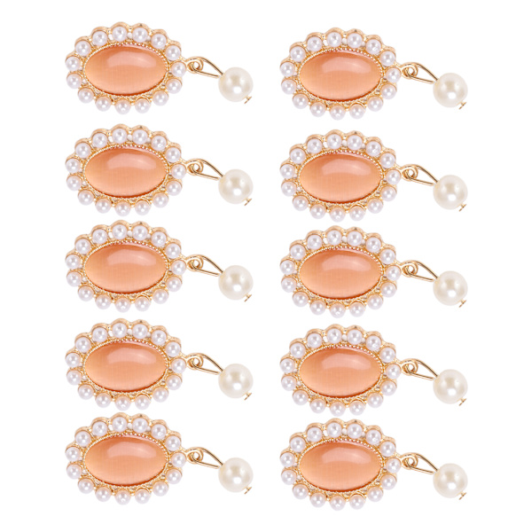 10 stk. Rhinestone Broscher Krone Seks Kronblade Opal Perle Brosche Nåle til Tøj Sko Tasker Hår Tilbehør Dekoration 2.3x4.5cm Orange Opal Perle