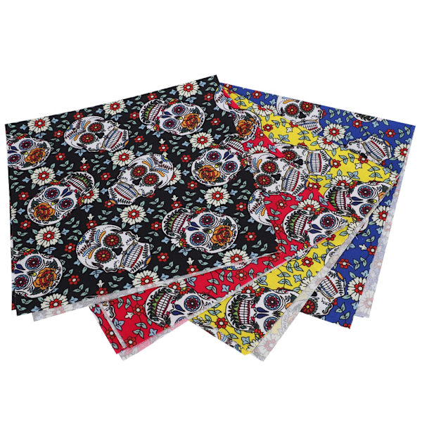 4 st bomullstyg 4 färger Punk Skull Mönster DIY HandMade PatchWork Sömnad Hantverk 50x50cm