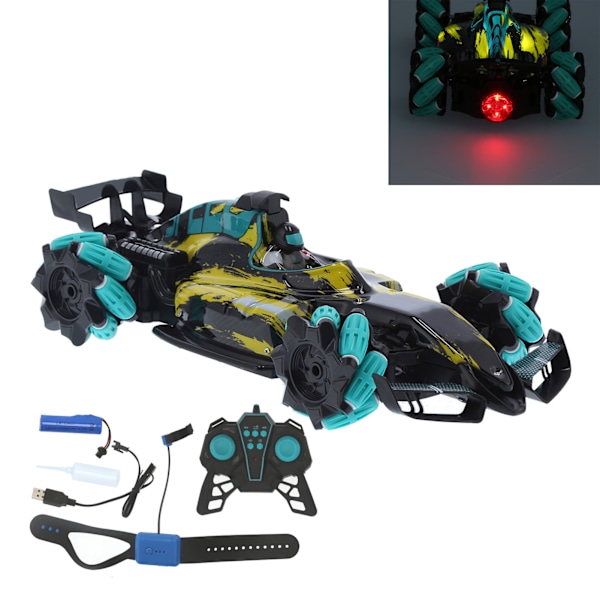 2,4 GHz RC 4WD LED Musikbil 360 Grader Roterande Modellbil Leksak med Dubbel FjärrkontrollGul
