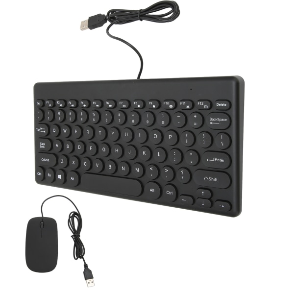 Tastatur Mus Combo Komfortabel ergonomi Strømbesparende 78 taster Rund tastaturhætte 4 museknapper Kabelforbundet computertilbehør Sort