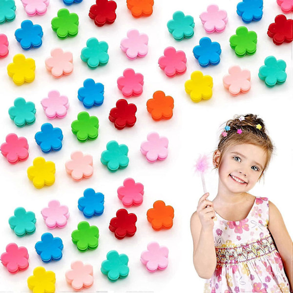 50 st Mini Hårklämmor, Hårklämmor för Flickor, Blomklämmor, Mini Blomhårklämmor, Flerfärgade Små Hårklämmor i Plast för Bebisflickor och Flickor