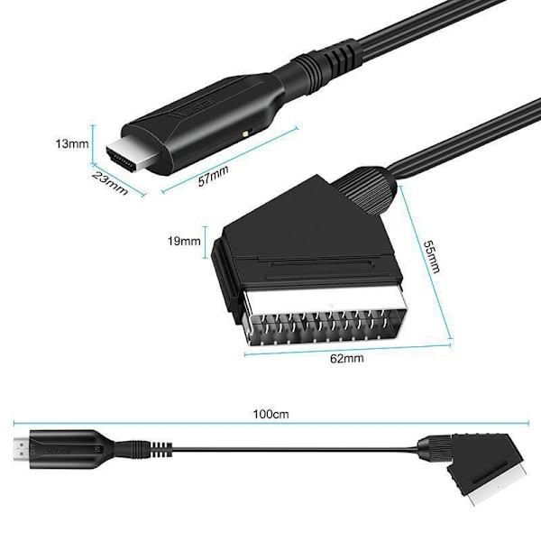 Scart til HDMI Adapter - 1080P, Alt-i-en Scart til HDMI Adapter Sort