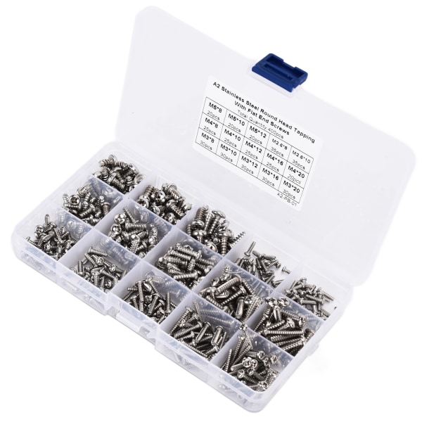 400 stk. rustfrit stål skrue krydspanhoved selvskærende skruer Sortiment Kit Fastener