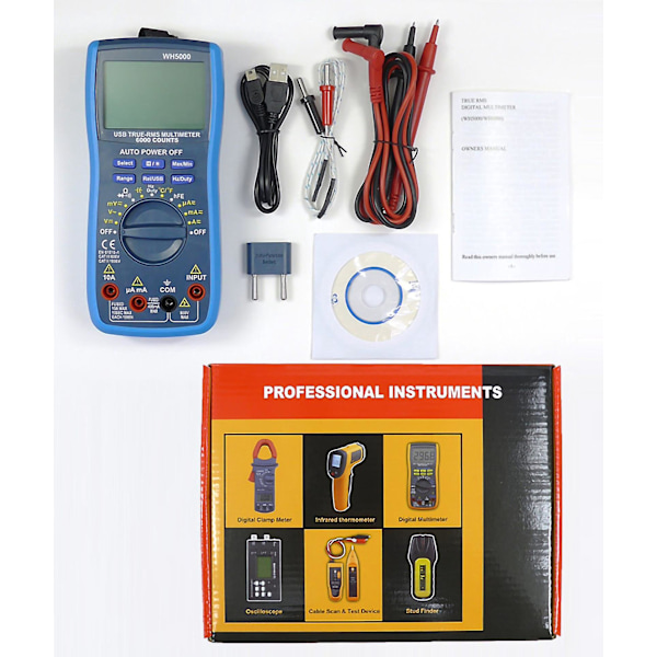 Digitalt Multimeter Tælling Manuelt & Auto Område, Spænding, Strøm, Modstand, Temperatur, Kontinuitet, Kapacitans, Frekvens Multimeter