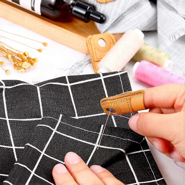 2 stycken (ca 3,8*3,1cm) Fingerborg i läder Handfingerborg Fingerskydd Fingerbeskydd Fingerborg för Quiltning Sömnadstillbehör DIY Syverktyg