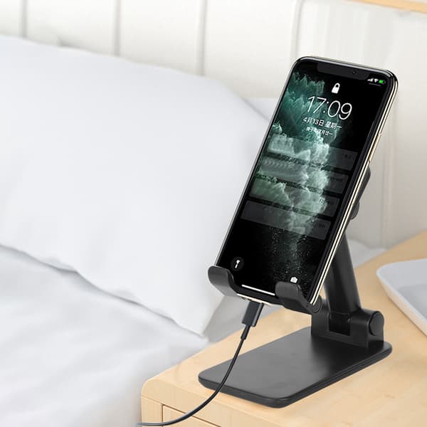 Justerbar Bordstander Holder Foldbart Spejl Overfladebeslag til Mobiltelefon Tablet Sort